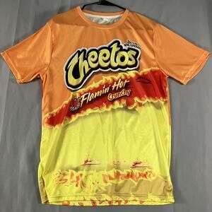 Cheetos Shirt Mens Medium Orange‎ Flamin' Hot Crunchy Graphic Allover Print